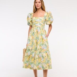 NWT Abercrombie & Fitch Emerson Puff Sleeve Midi Dress